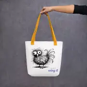 Just wing it, Chicken Tote bag, gift fun unique chicken art carrier
