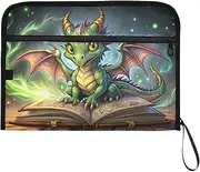 YMXFXP Dragon Book Green Cute Expandable Filing Folder, 13-Pocket Funny Cute Design with Sticky Labels, A4 Letter Size Document Organizer for Office, School, Boys, Girls