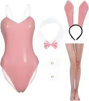 [MrKnight] Womens Sexy Bunny Romper One Piece Underbust Corset Lingerie Bodysuit Senpai Cosplay Anime Role Costume Stockings Set
