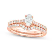 1.0 CT. T.W. Oval Natural Diamond Bridal Engagement Ring Set in Solid 14K Rose Gold (I/I2)