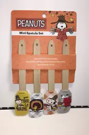 PEANUTS THANKSGIVING MINI SPATULAS 4 PK SET Silicone Wooden Handles NIP