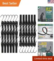 Bungee Cords with Hooks 21" 50 Pack, Heavy Long Duty Rubber Tarp Straps with ...