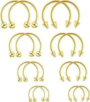 [Yolev] 16PCS 16G Multiple Different Sizes Horseshoe Barbell Surgical Steel Nose Septum Rings Hoop Piercing Jewelry Captive Bead Ring Helix Daith Tragus Cartilage Earrings for Women Men