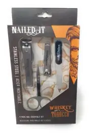 NIB New Whiskey & Tobacco Stainless Steel Men's 4 Piece Manicure Set Clippers