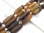 Natural Brown White Matte Agate - 14x40mm Barrel Spacer Beads - SKU#U1038