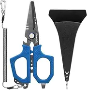 SAMSFX 6.5" Pro Fishing Shears Dual Serrated Blades, Fishing Braided Line Scissors with Titanium Coating, Non-Slip Grip & Multifunction Tool, Includes Hard Molded Locking Sheath & Coiled Lanyard