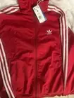Adidas Firebird Hoodie Jacket Red 3 Stripes Track Top Size Medium
