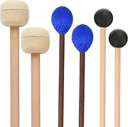 3 Pairs Blue Hard Yarn Head Keyboard Marimba Mallets,Black Rubber Bell Mallets,Felt Head Timpani Mallet,Bass Drum Stick Glockenspiel Sticks Xylophone Mallet with Wood Handles for Percussion Instrument