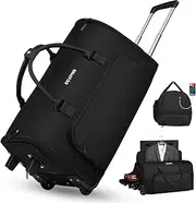 [DEVPNR] 59L Rolling Duffle Bag with Wheels & Shoe Compartment, Black, 3-in-1 Carry On Convertible Travel Garment Bag