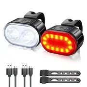 USB Rechargeable Bike Light Set - Waterproof LED Front & Rear Bicycle Lights MTB