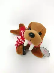 Coca Cola Stuffed Plush Bean Bag Brown Walrus 6" Bottle Logo Scarf Tag #0124