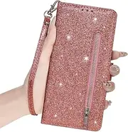 Glitter Magnetic Case for Samsung Galaxy S10E, with Card Slots Stand Case Cover, Shiny PU Leather Bling Glitter Flip Phone Case for Samsung Galaxy S10E-RoseGold