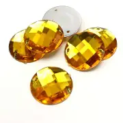 50 Gold Acrylic Faceted Round Beads Flatback Sew on Rhinestone Gems Stone 18mm