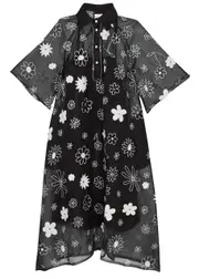 Lovebirds Floral-embroidered Organza Midi Dress - Black - L (UK16) L (UK16)