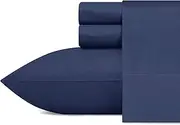 Nautica - Queen Sheet Set, Cotton Percale Bedding Set, Crisp & Cool, Lightweight & Breathable (Captains Navy, Queen)