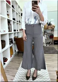 在飛比找Yahoo!奇摩拍賣優惠-knife chou 灰色麻褲裙 寬褲 新品 割愛 a220