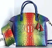 Brahmin Duxbury Satchel Popsicle Ombre Leather Crossbody Bag+Wallet+Tassel NWT