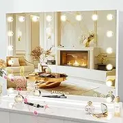 FENCHILIN Vanity Smart Mirror with Lights Bluetooth Speaker USB Power Charging Large Hollywood Lighted Mirror with 18 Dimming LED Bulbs for Tabletop/Wall-Mounted