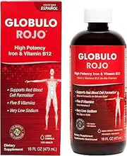 Globulo Rojo DLC Laboratories, Liquid Dietary Supplement with High Potency Iron and B12 Vitamin to support Red Blood Cell Formation, Fortified with Niacin, Riboflavin and Thiamin, 16 FL Oz, Bottle