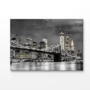 B&W Night City View With Bridge Print 100% Australian Made 75x50cm (Stretched Canvas)