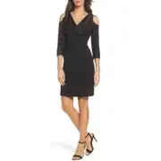 NWT Adrianna Papell Tuxedo Cold Shoulder Sheath Dress Black Size 10