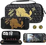 FUNDIARY Carrying Case for Nintendo Switch OLED with Monster Hunter Theme Design, Accessories Bundle Portable Bag for Switch OLED with Protective Case, Screen Protector and 2 Thumb Grips