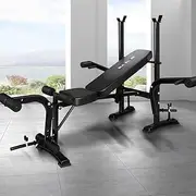 BLACK LORD Adjustable Weight Bench with Barbell Rack and Butterfly Arm, FID Fitness Abdominal Strength Training Equipment, 8-in-1 Multi-Station Home Gym Bench for Military Press, Hold Max 250kg