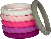 [ITKY designs] Silicone Rings Women or Men - 3mm Thin Twisted Silicon Rings Set- Silocon Woman's Wedding Ring, Eternity Ring, Engagement Band - Pink Solicone Ring, Purple, Grey, White Silcone Ring, Rubber Jewellery