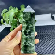 310g Natural Seraphinite Quartz Obelisk Crystal Energy Tower Point Reiki Decor