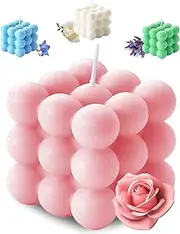 Aokala Scented Bubble Cube Candles, Candles for Home Decor Scented, 5.4 oz Soy Wax Aromatherapy Candle, Aesthetic Room Decor Cute Danish Pastel Large Decorative Shaped Candles Gifts - Rose(Pink)