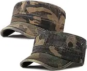 [LUTICELI] 2 Pack Men's Cotton Military Caps Cadet Army Caps Vintage Flat Top Cap