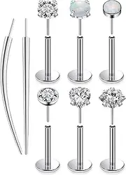 [Oufksiyy] F136 Titanium 20G 18G 16G Nose Rings Studs Threadless Flat Back Surgical Implant Grade Earrings Lip Medusa Labret Lobe Stud Piercing Jewelry 6mm 8mm 10mm flatback nose stud Snake Bites