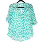 TEENBELL Teal Pink Floral Leaf Print Semi Sheer Top Small NWT