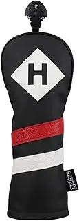Majek Retro Golf Headcover Black Red and White Vintage Leather Style Hybrid Head Cover Classic Look, Wheel Tag Includes Numbers 3 Through 7 Plus X