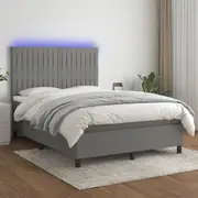Box Spring Bed with Mattress&LED Dark Grey Fabric vidaXL