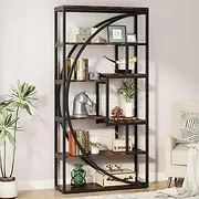 [Tribesigns] Bookshelf, Industrial 5-Tier Corner Bookcase, 180 cm Tall Bookshelf with 8 Open Storage Shelf, Book Shelf Display Tack Shelving Unit for Home Office Living Room, Rustic Brown