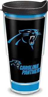 Tervis 1325567 NFL Carolina Panthers - Touchdown Insulated Tumbler with Wrap and Black Travel Lid Black Lid 24 oz - Tritan Clear
