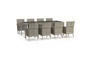 vidaXL Garden Dining Set with Cushions Table and Chairs Patio Grey Poly Rattan