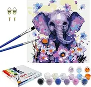 KAOTPO Paint by Numbers Children, Paint by Numbers Adults with 2 Brushes and Acrylic Paint, DIY Paint by Numbers Kit for Beginners for Home Decoration 20 x 20 cm (Elephant)