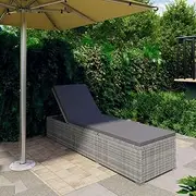 Poly Rattan Sun Lounger Outdoor Recliner Beach Chair, Adjustable Reclining Lounger for Patio, Balcony, Camping Adults, Grey Padded Cushion