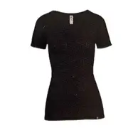 MERINO SKINS Ladies Verona V-Neck Tee Thermal Top Wool Blend - Black