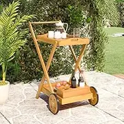 Solid Wood Acacia Tea Trolley 54x87x90 cm with Rolling Storage, Utility Holder, and Wheels - Portable Kitchen, Bathroom, or Salon Organizer with 2 Tiers, Perfect for Home and Office Use