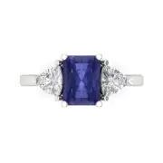 3 Emerald Trillion 3stone Tanzanite Stone Promise Wedding Ring 14k white gold