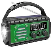 20000mWh Emergency Radio, Portable Hand Crank SW/AM/FM Survival Radio with Fast Charge Rechargeable Solar Battery, Flashlight for Outdoor Home (Green)