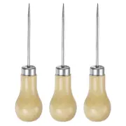 3pcs Handwork Sewing Awl Single Gourd Leather Punch Hole Tool, Log Color