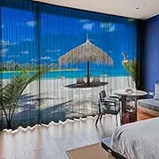 U-SITU Bedroom Curtains, Curtains, Prints, sea, Blue Sky, Beach - Room, Living Room, Bedroom, Blackout Curtains,Size:43" L x 39" W (Pack of 2) BMSL0060A