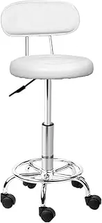 [Artiss] Round PU Salon Stool, Bar Stools Swivel Lounge Drafting Chair Piano Guitar Seat Barber Chairs Outdoor Spa Indoor Home Office Kitchen Furniture, with Backrest Hydraulic Lift White