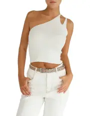 [Belle & Bloom] Symphony Double Strap Knit Crop Top in Cream
