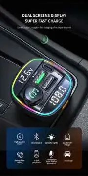 Bluetooth 5.0 FM Transmitter Handsfree 22.5W Super Fast Charging