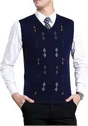 [VoutE] Mens V Neck Pullover Vest,Casual Argyle Knitted Sweater Vest,Sleeveless Slim Rhombus Vest